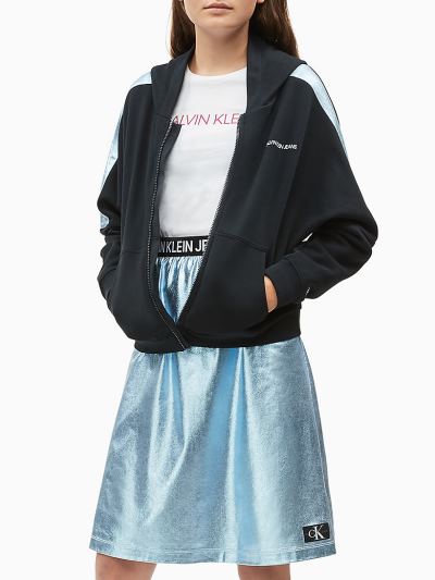 Calvin Klein Ruhák HU339349 | Calvin Klein Organic Cotton Zip Up Lány Kapucnis Pulóver Fekete
